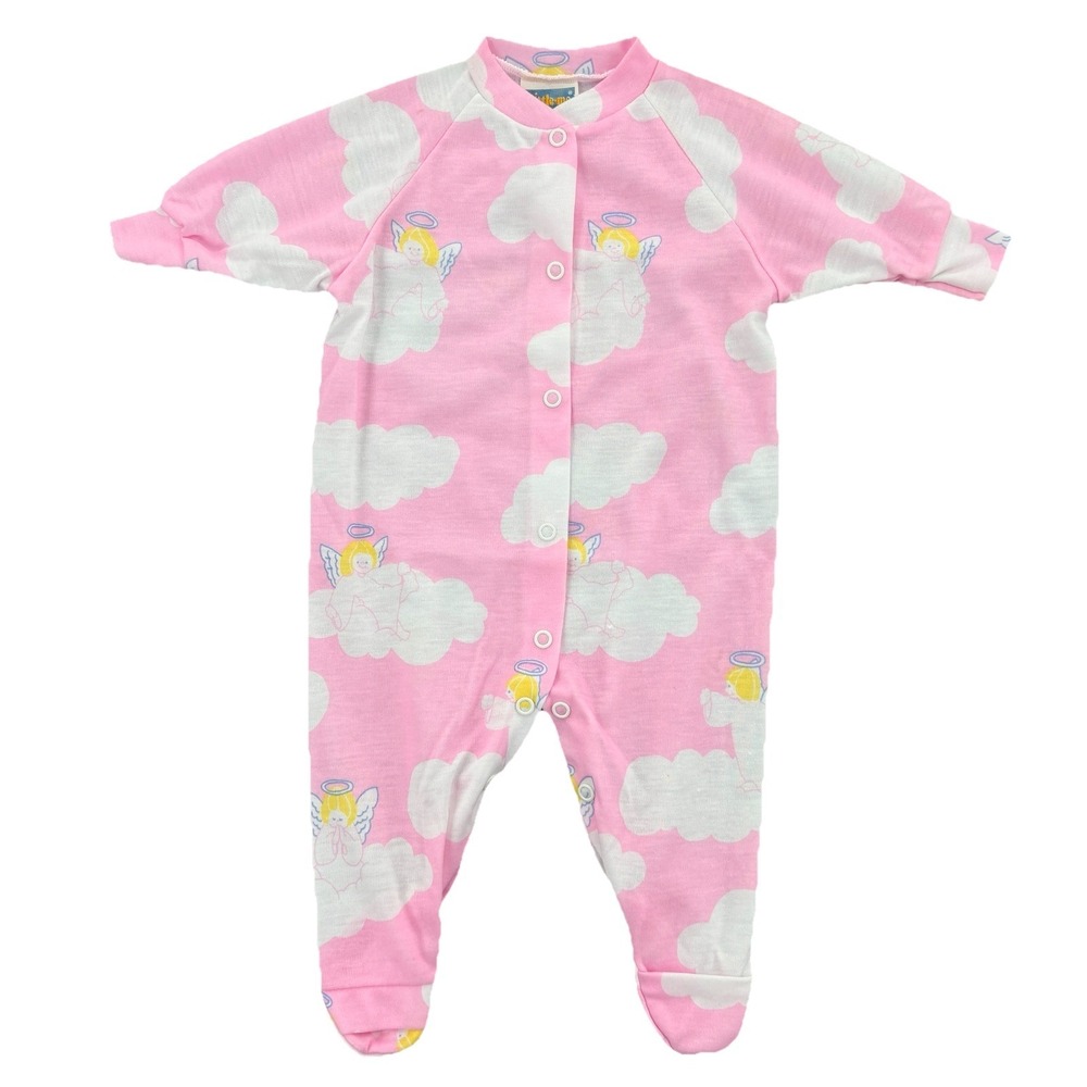 NWT Vintage Little Me Baby Sleeper Girl 13 lbs Angel Clouds Pink Footed USA